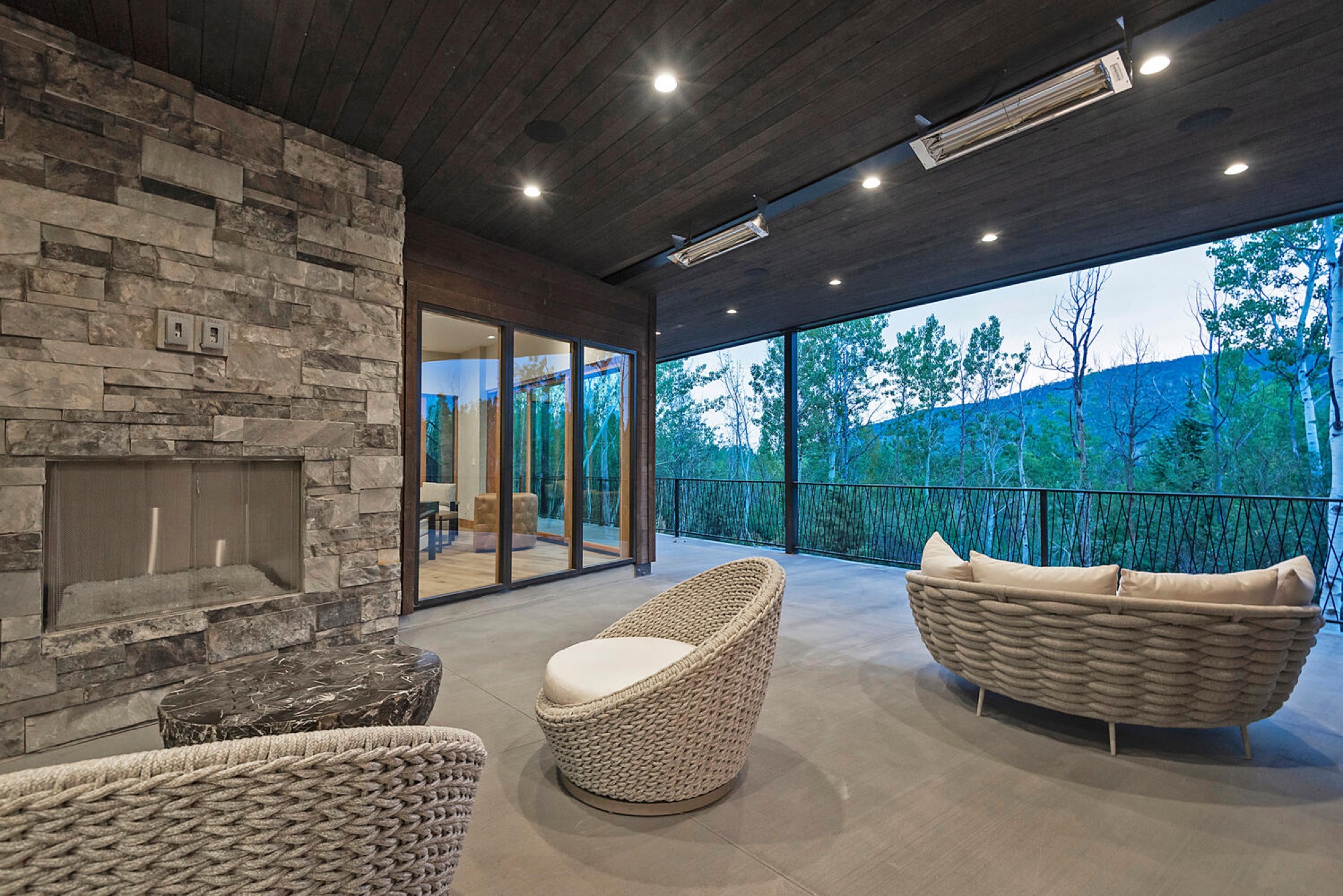 Deck with outdoor fireplace